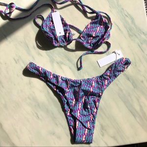 SUPER CUTE new with tags iNAMORATA Orpheus Mauve Sand Figure Stripe bikini set